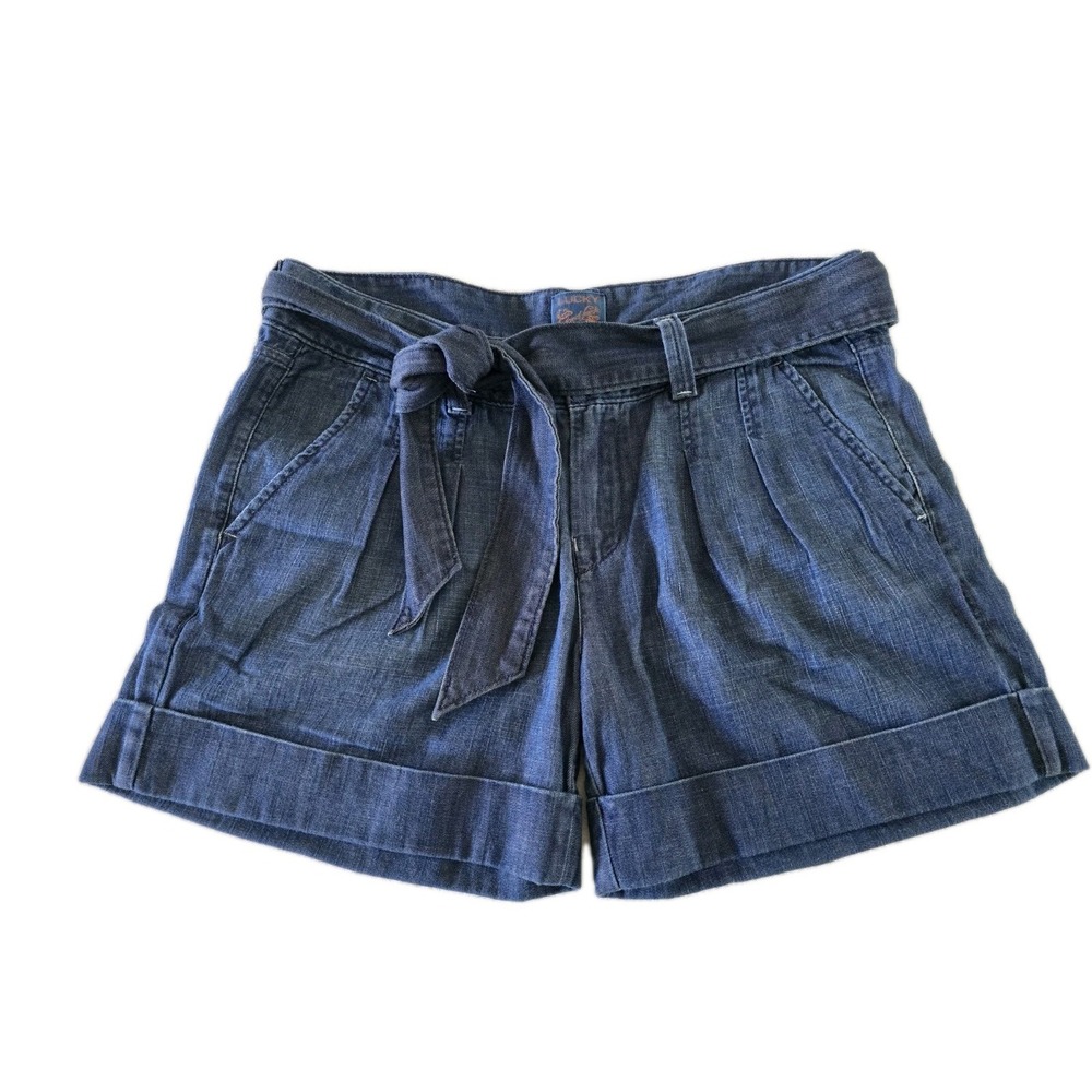 Lucky Brand Womens Pleated Denim Jean‎ Shorts Size 8/29 with Belt